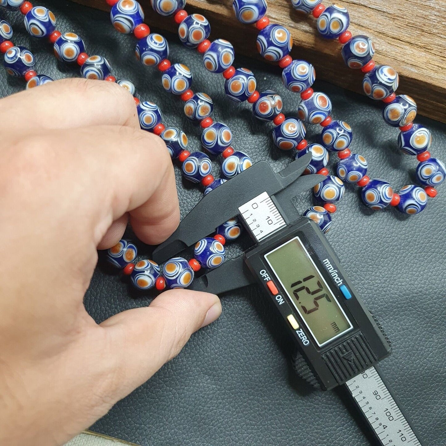 Handmade Hundred Eyes Glass Bead Necklace with Venetian Red Whiteheart Beads