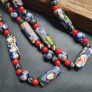 Handmade Millefiori Style Glass Bead Necklace with Whiteheart & Eye Beads