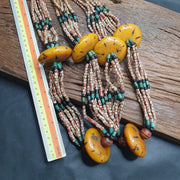 340grams handcrafted amber resin and glass beads vintage jewelry necklace.