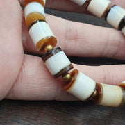 Banded Agate Beads Bracelet, Antique Yemeni Dzi Talisman, Multicolor Striped Stone, Etched (Pre-1800, Natural)