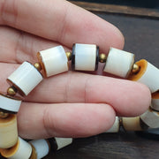 Banded Agate Beads Bracelet, Antique Yemeni Dzi Talisman, Multicolor Striped Stone, Etched (Pre-1800, Natural)