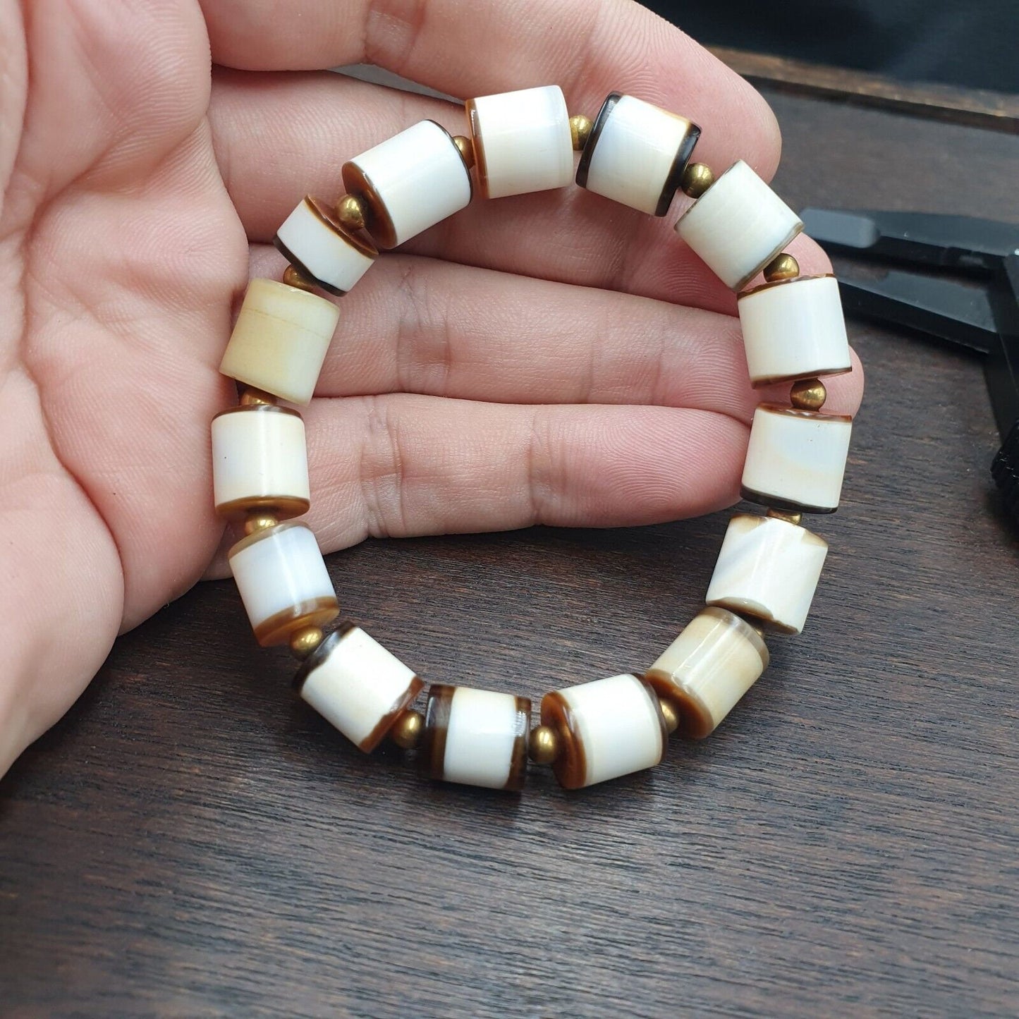 Antique old dzi yemeni banded agate beads bracelet agt-2
