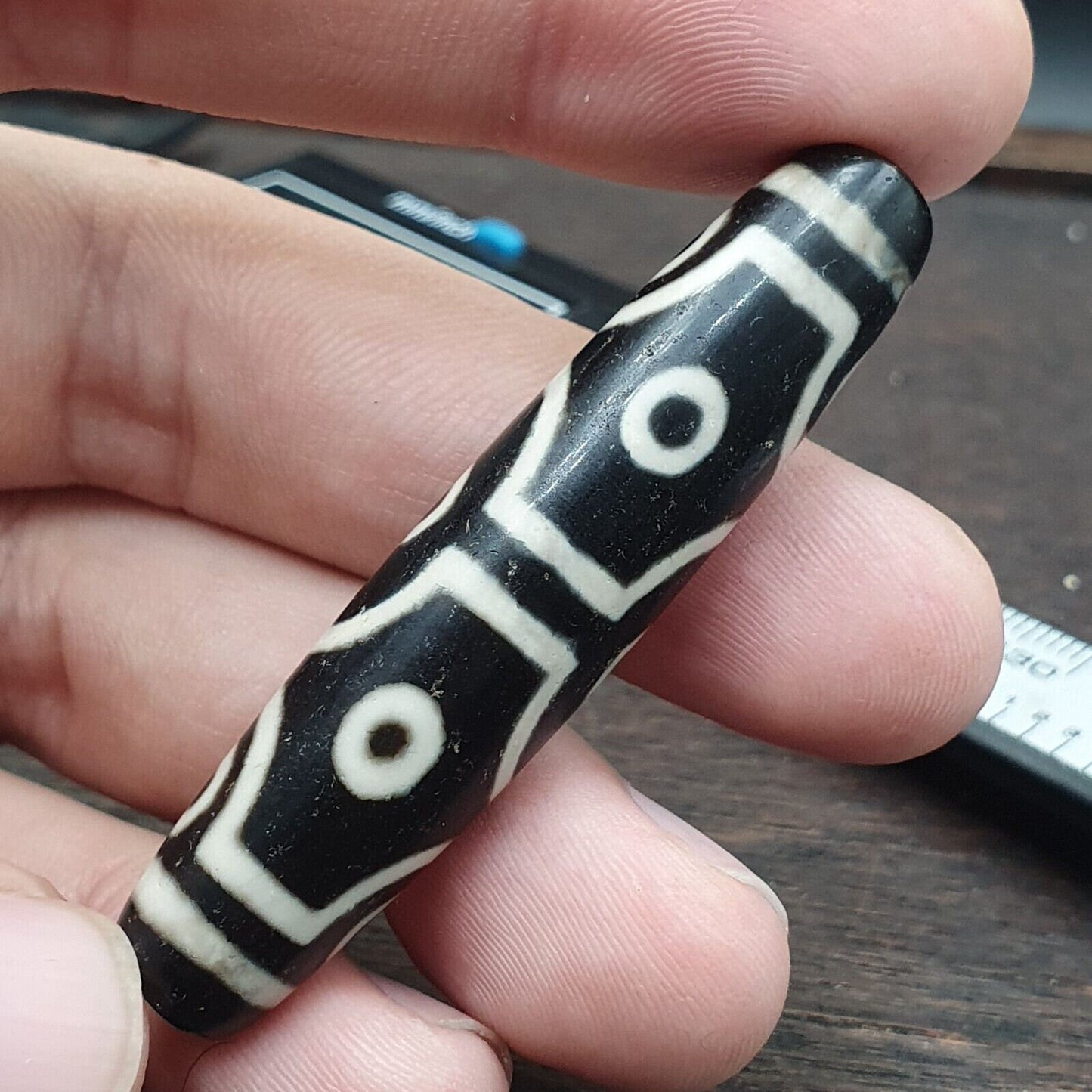 Lucky charm old indo tibetan black agate pure 10 eyes amulet