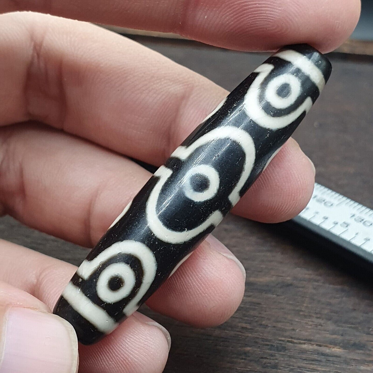 Lucky charm old indo tibetan black agate pure 10 eyes amulet