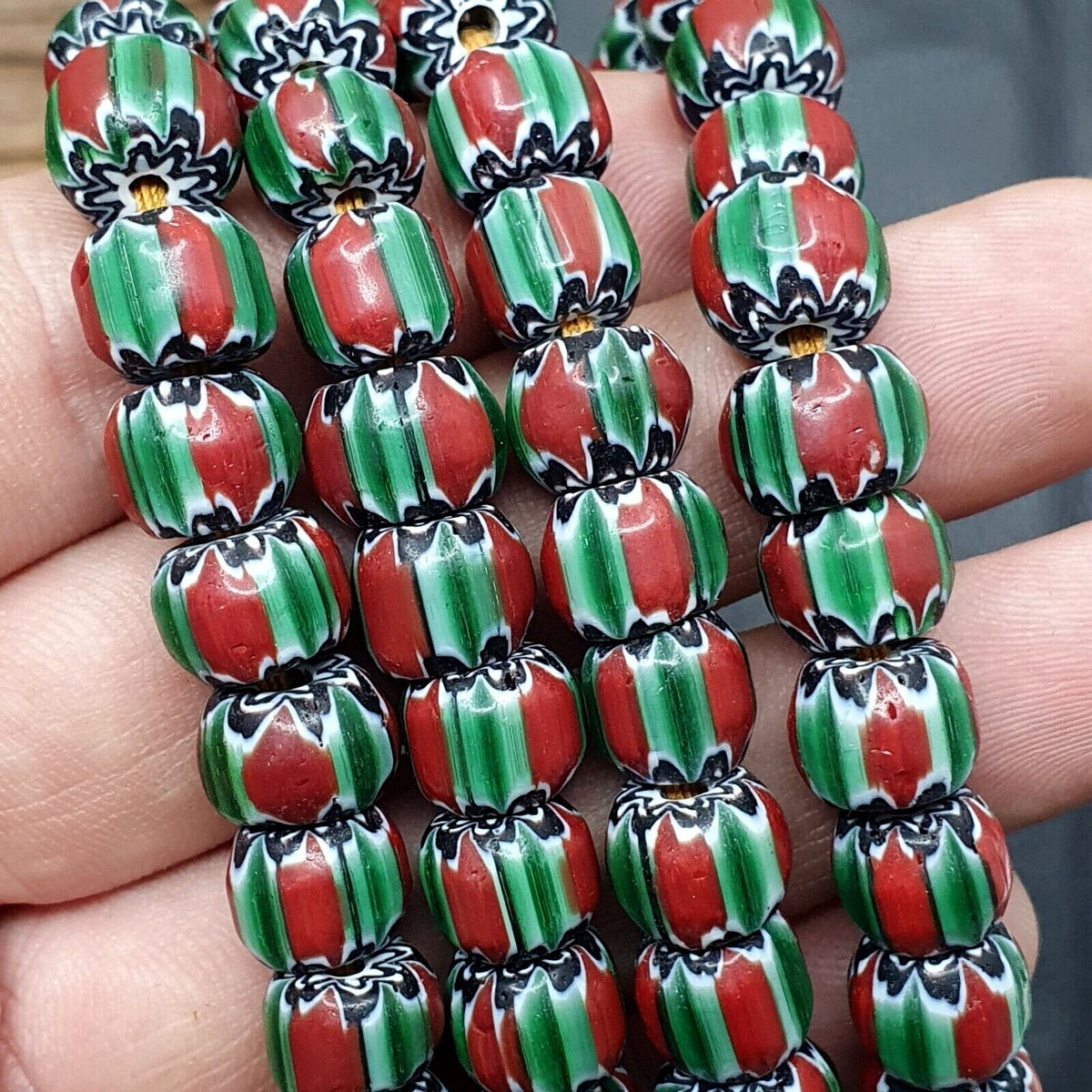 Watermelon Chevron Venetian Glass Bead Strand (10mm)