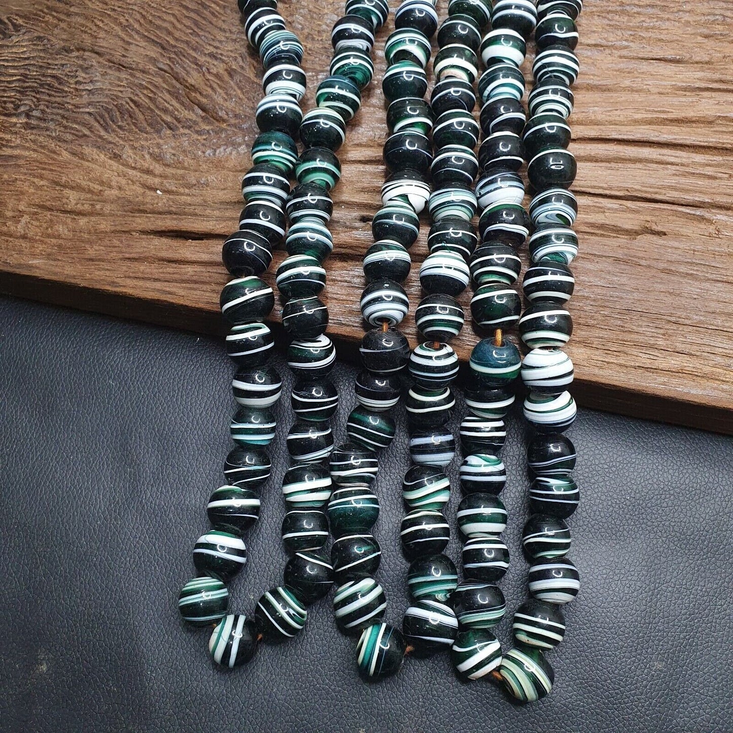 Antique African Glass Bead Strand: Multicolor Handmade Beads (17mm)