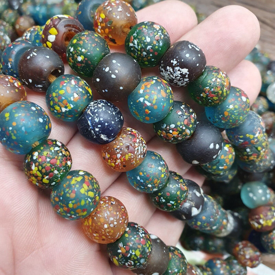 Vintage trade multicolor candy glass beads beaded necklace cnd-g5.