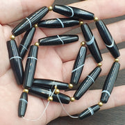 Antique Old Yemeni, Pattern Banded Agate Beads | Tube Style Strand | 16 Piece Lot - Vintage Trade Necklace