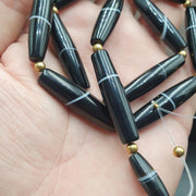 Antique Old Yemeni, Pattern Banded Agate Beads | Tube Style Strand | 16 Piece Lot - Vintage Trade Necklace