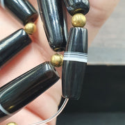 Antique Old Yemeni, Pattern Banded Agate Beads | Tube Style Strand | 16 Piece Lot - Vintage Trade Necklace