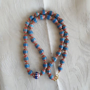 Antique venetian inspired blue chevron beads long strand necklace 24inch