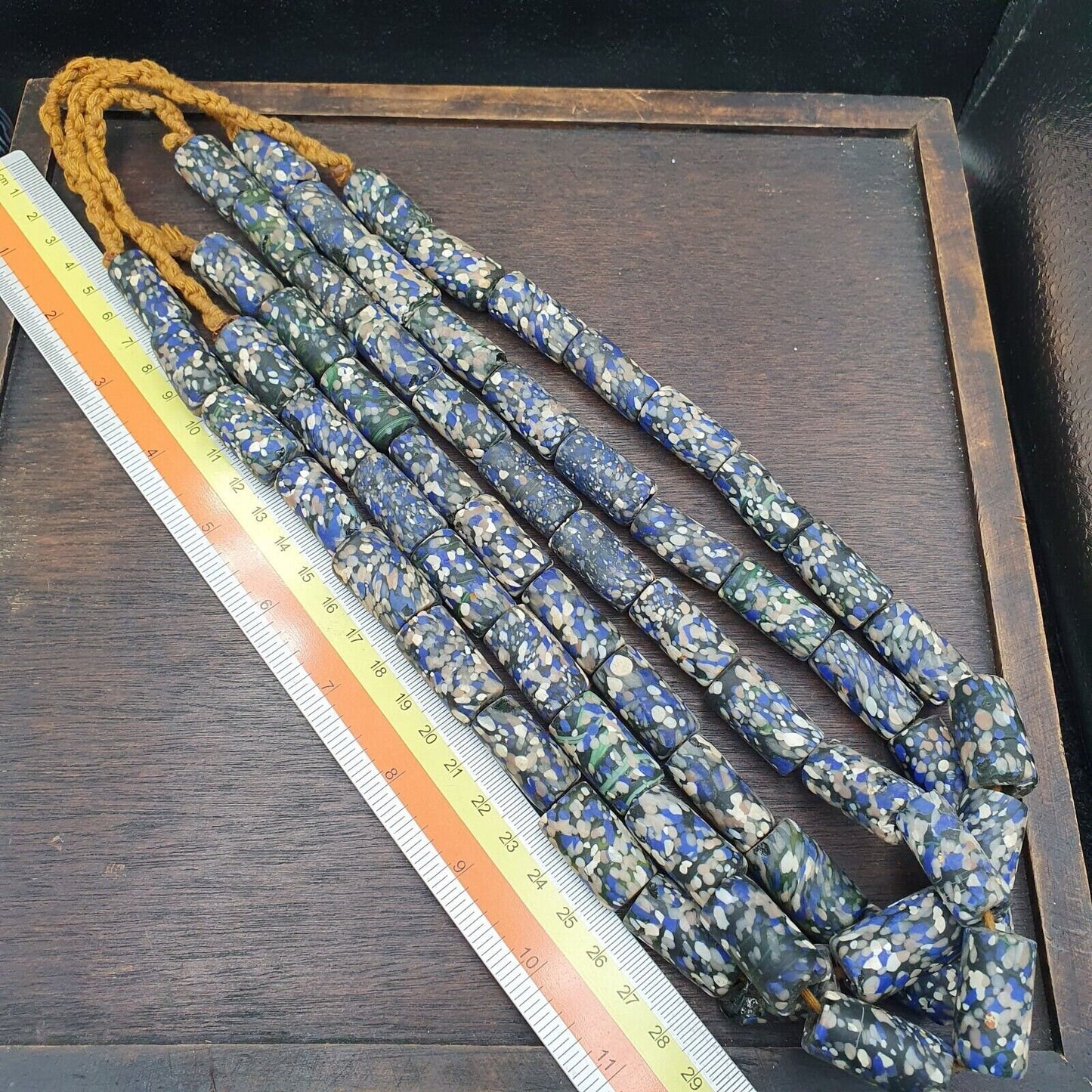 Vintage blue, white art fancy glass beads necklaceGift