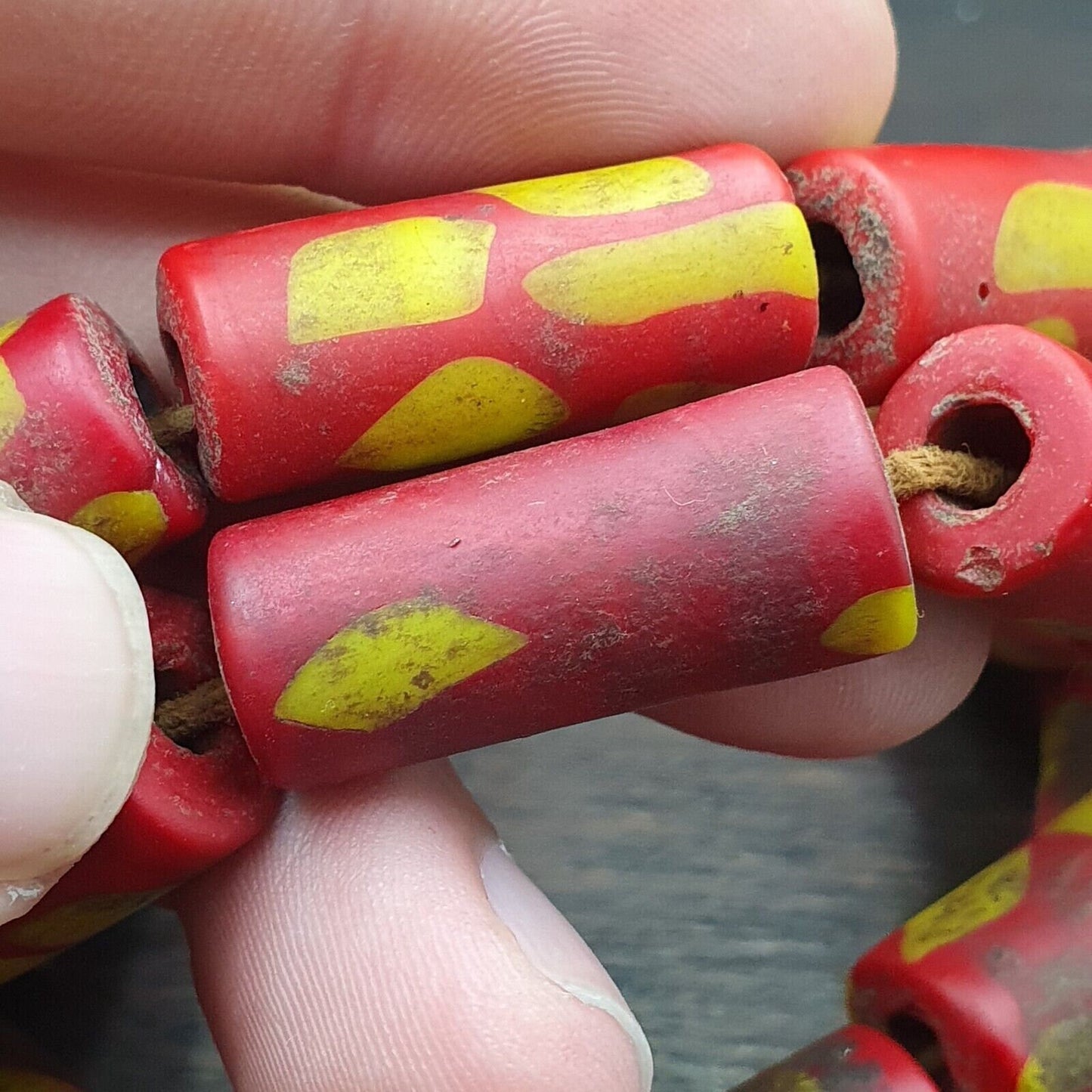 Vintage red tube fancy glass beads necklaceGift