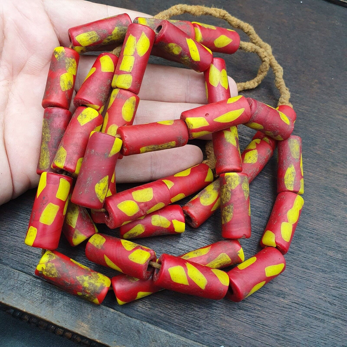 Vintage red tube fancy glass beads necklaceGift