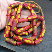 Vintage red tube fancy glass beads necklace.