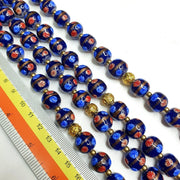 Murano Style Glass Bead Strand: Blue Aventurine Millefiori, 12mm