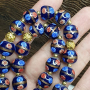Murano Style Glass Bead Strand: Blue Aventurine Millefiori, 12mm