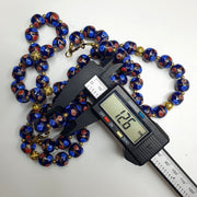 Murano Style Glass Bead Strand: Blue Aventurine Millefiori, 12mm