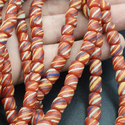 Lot 2 Vintage, Old African Striped Glass Strand, Red White Antique Style | 7-8mm, 100+ Beads