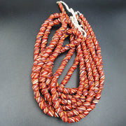 Lot 2 Vintage, Old African Striped Glass Strand, Red White Antique Style | 7-8mm, 100+ Beads