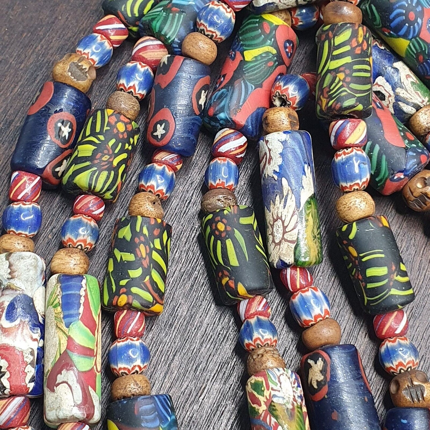 Venetian millefiori style beads mosaic glass chevron beaded necklaceGift