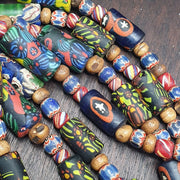 Venetian millefiori style beads mosaic glass chevron beaded necklace.