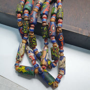 Venetian millefiori style beads mosaic glass chevron beaded necklace.