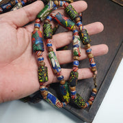 Venetian millefiori style beads mosaic glass chevron beaded necklace.