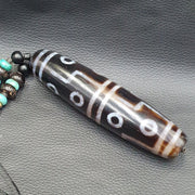 Large himalayan tibetan 12 eyes dzi agate bead with turquoise and lapis 94mm