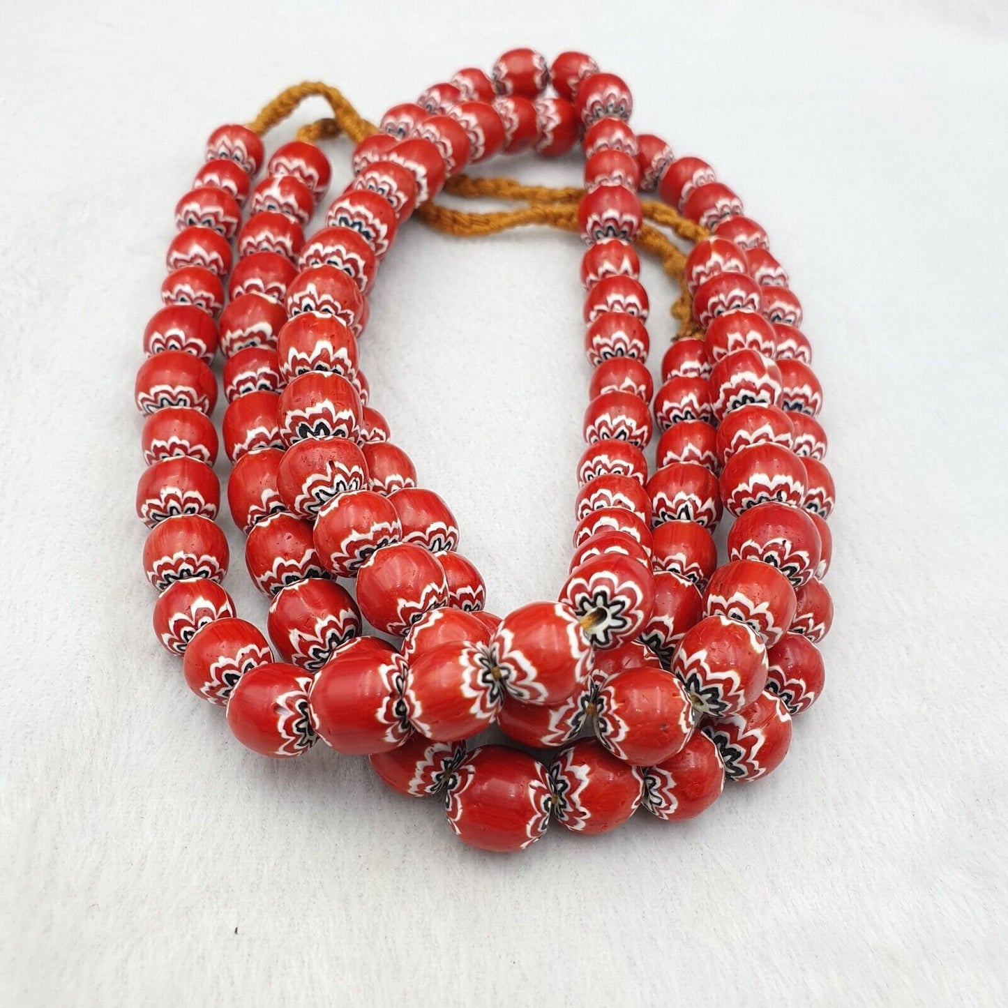 Vintage venetian trade style beads old red glass chevron beads strand 10mmGift