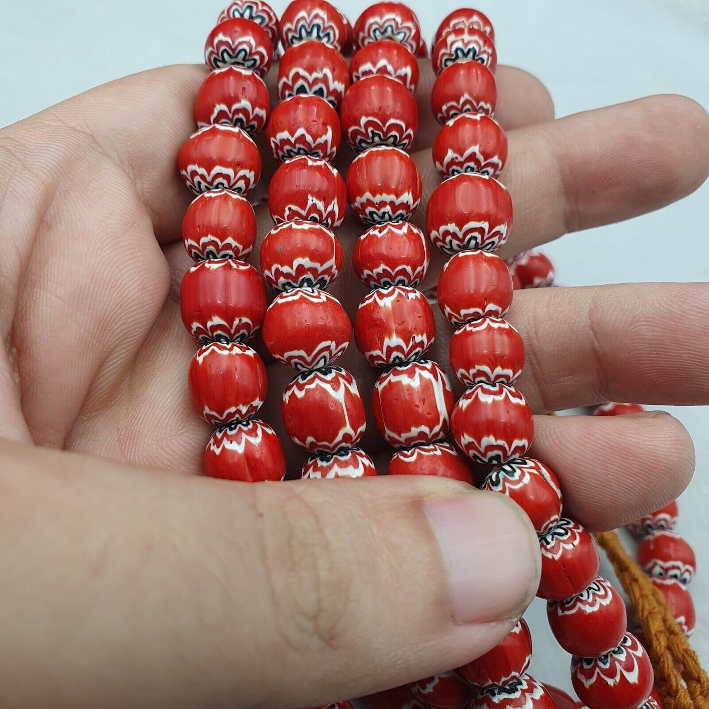 Vintage venetian trade style beads old red glass chevron beads strand 10mmGift