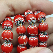 Vintage venetian trade style beads old red glass chevron beads strand 10mm.