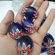 Blue Chevron Glass Bead: 6-Layer Vintage Bead (40mm x 30mm)