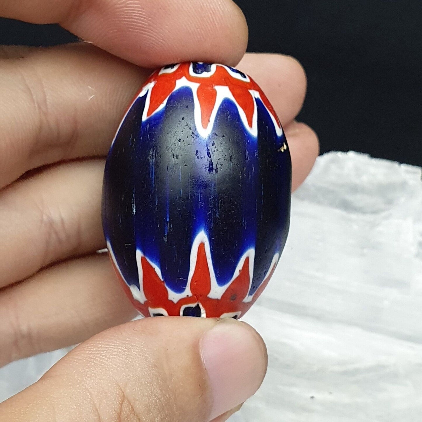 Blue Chevron Glass Bead: 6-Layer Vintage Bead (40mm x 30mm)