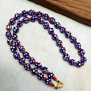 Venetian red whiteheart and venetian inspired blue skunk glass beads necklace