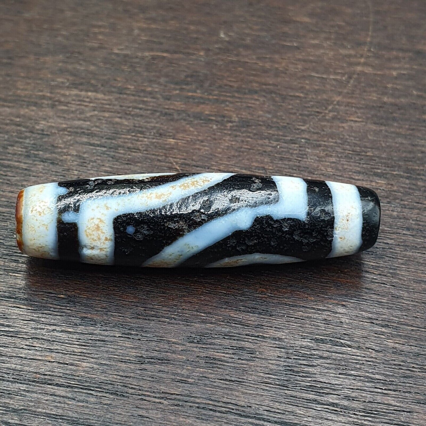 Vintage indo tibetan 2 eyes rare patterns dzi agate amulet bead 2y1
