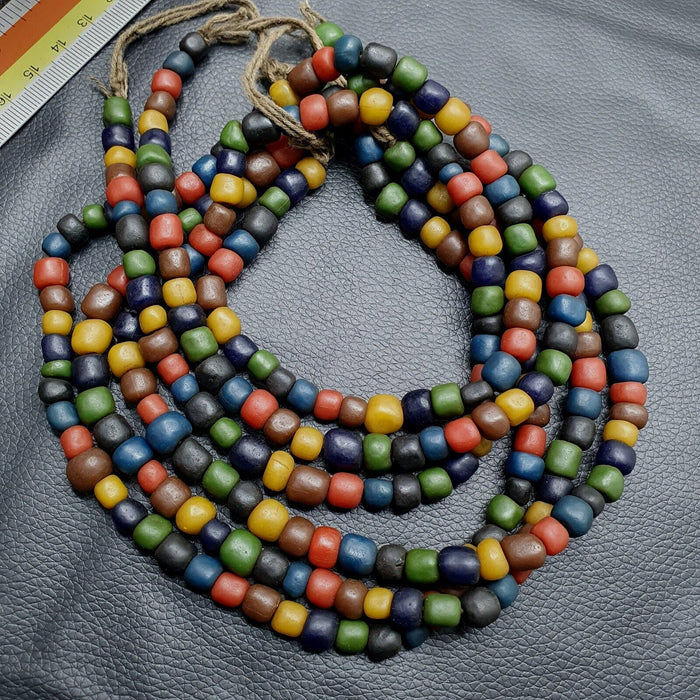 Vintage Multicolor Thai Glass Bead Necklace: 8mm Long Strand