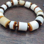 Banded Agate Beads Bracelet, Antique Yemeni Dzi Talisman, Multicolor Striped Stone, Etched (Pre-1800, Natural)