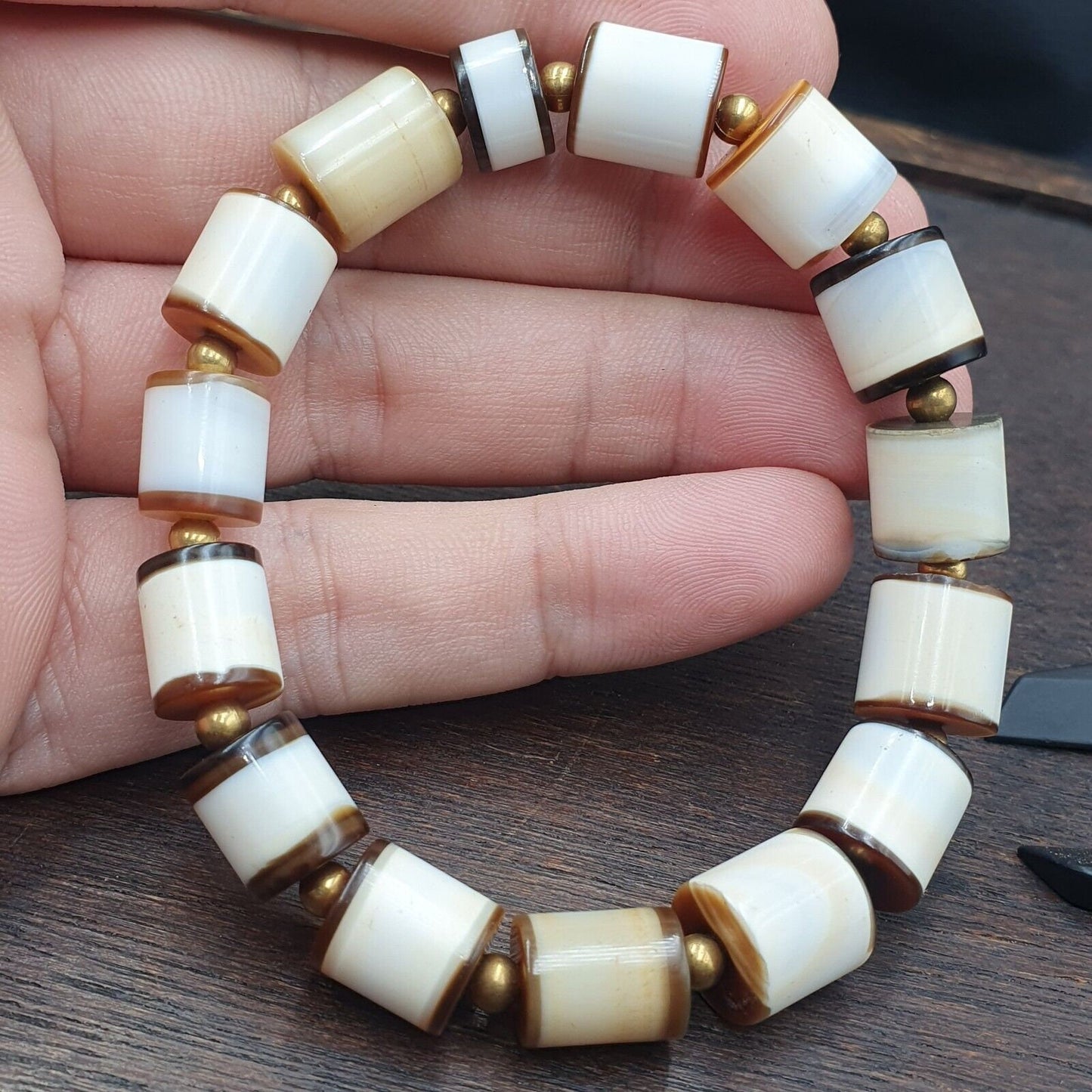 Antique old dzi yemeni banded agate beads bracelet agt-2