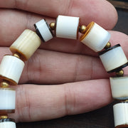 Banded Agate Beads Bracelet, Antique Yemeni Dzi Talisman, Multicolor Striped Stone, Etched (Pre-1800, Natural)