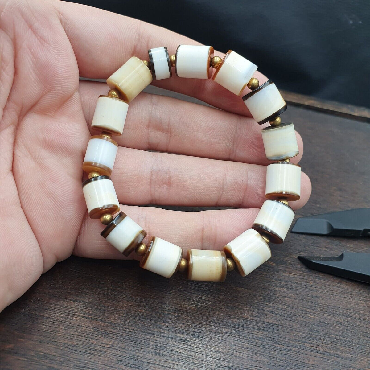 Antique old dzi yemeni banded agate beads bracelet agt-2