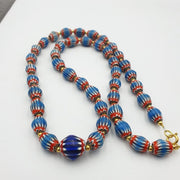 Antique venetian inspired blue chevron beads long strand necklace 24inch