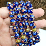 Murano Style Glass Bead Strand: Blue Aventurine Millefiori, 12mm