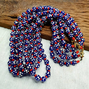 Venetian red whiteheart and venetian inspired blue skunk glass beads necklace