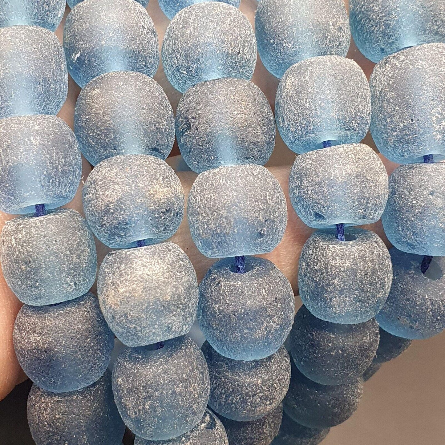Antique African Blue Glass Beads: Vintage Trade Beads, 12mm Strands