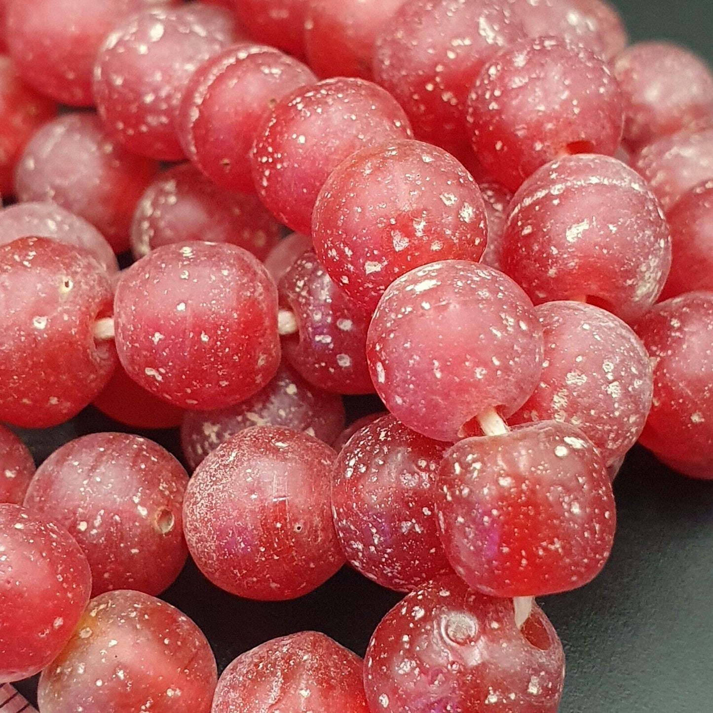 Antique african style cherry red glass vintage beads 24" strand 10-10.5mmGift