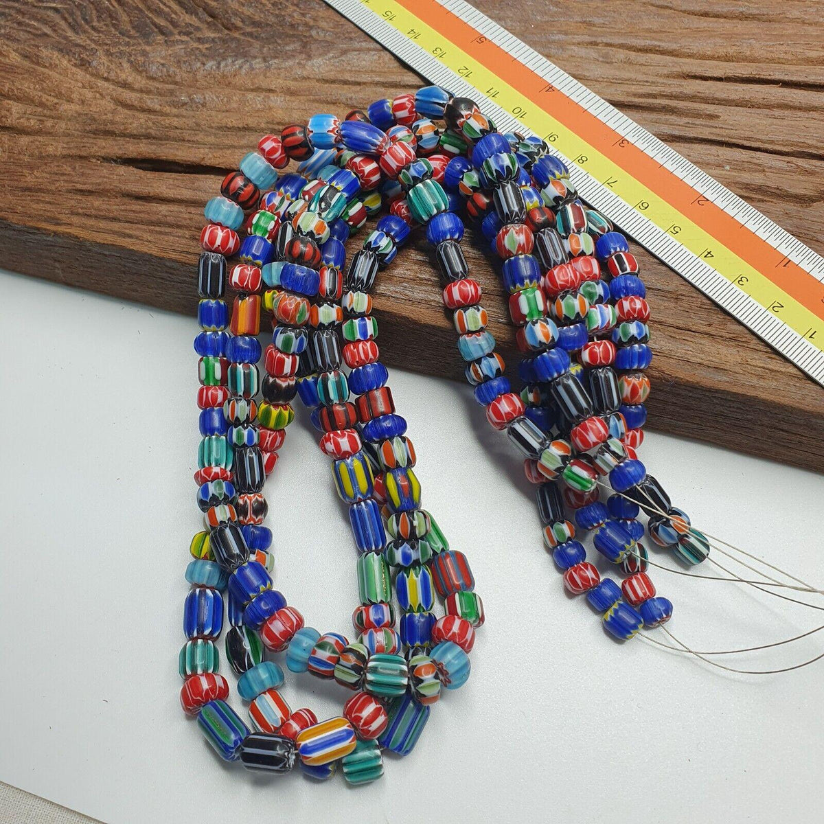Lot 3 vintage venetian african style glass chevron 6-10mm beads long strand.