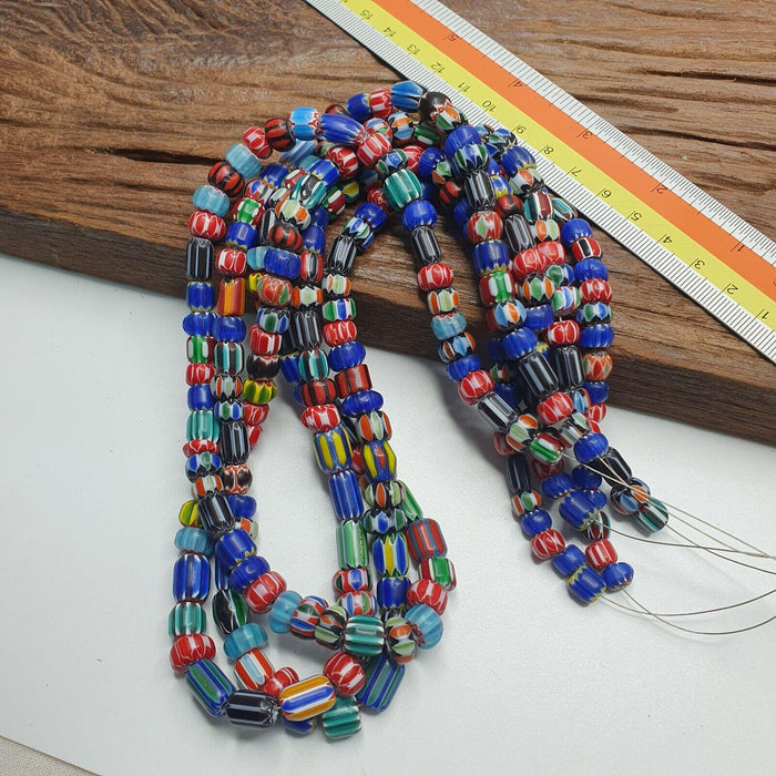 Lot 3 vintage venetian african style glass chevron 6-10mm beads long strandGift