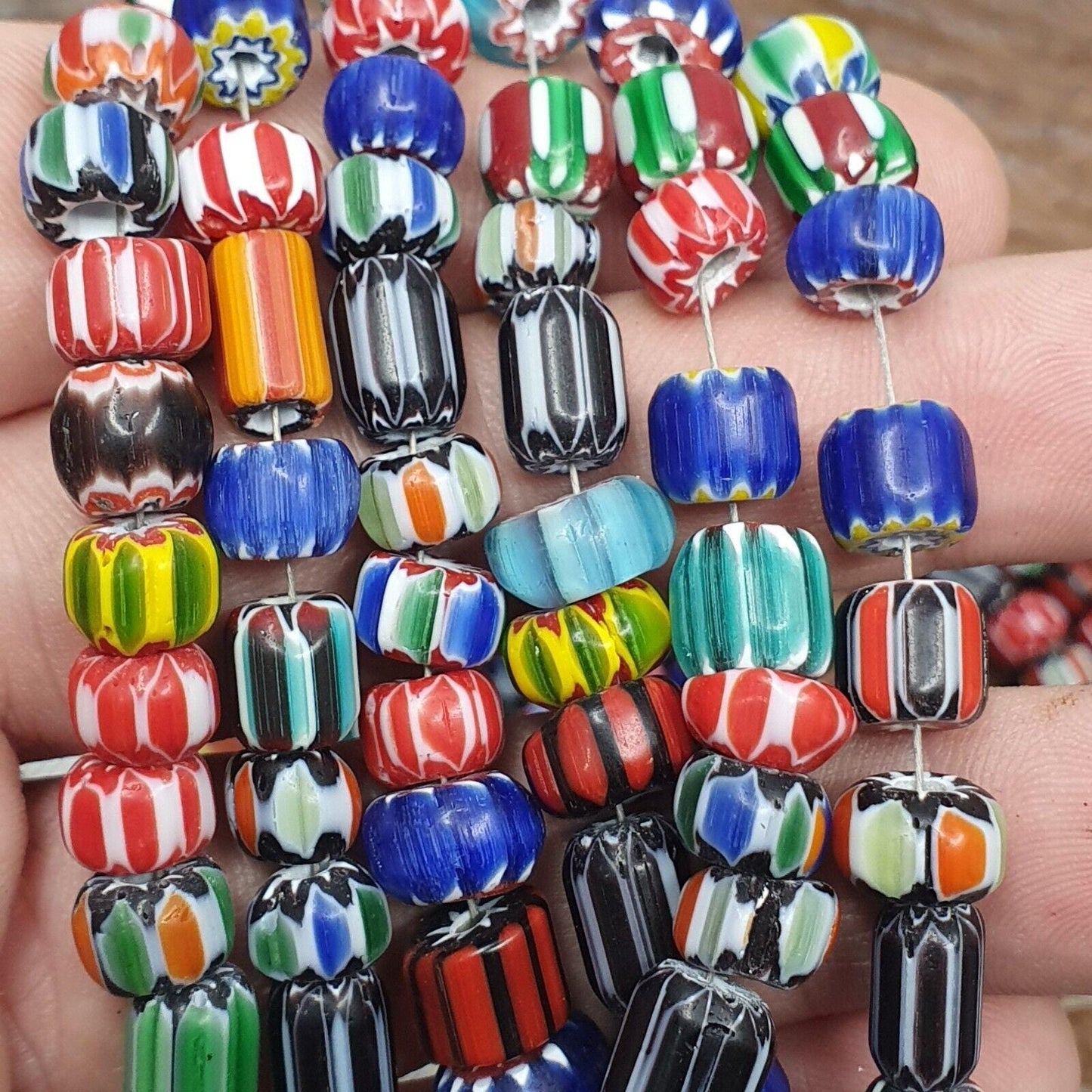 Lot 3 vintage venetian african style glass chevron 6-10mm beads long strandGift