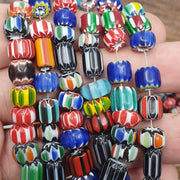 Lot 3 vintage venetian african style glass chevron 6-10mm beads long strand.